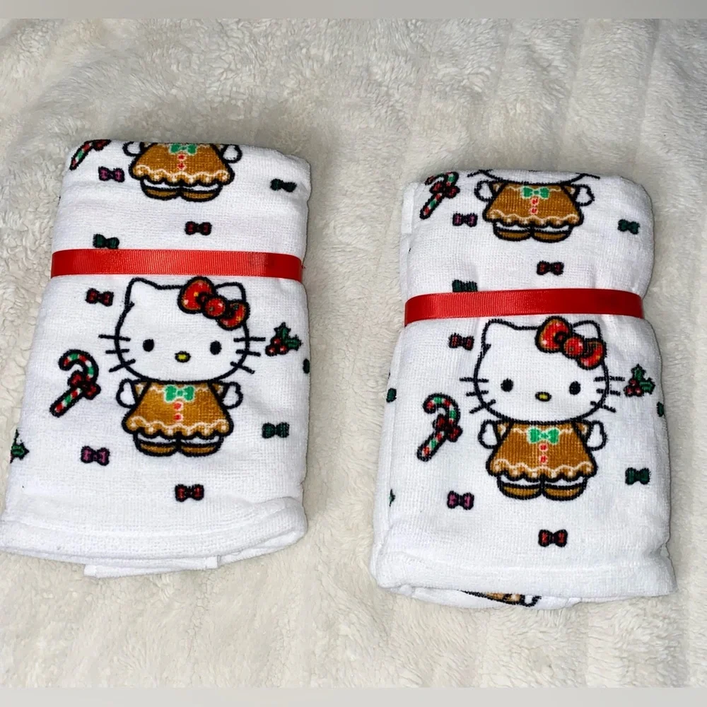NWT Lot of two, 2 pc (4 towels) Sanrio Hello Kitty Christmas Holiday Hand Towels